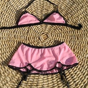 Pink and black skirt set